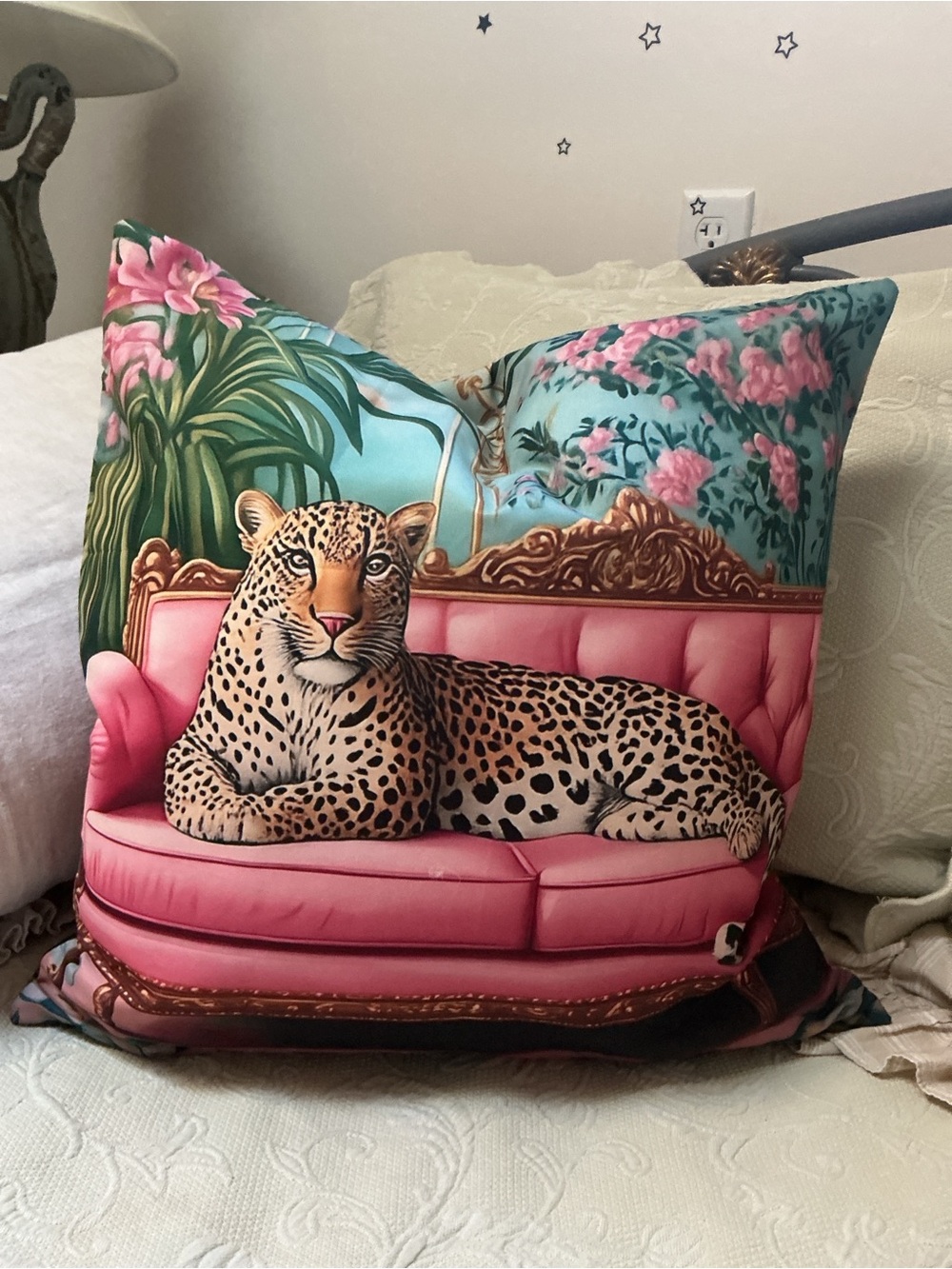 Pink Leopard Tropical Floral Accent Pillow - Decorative Throw Cushion